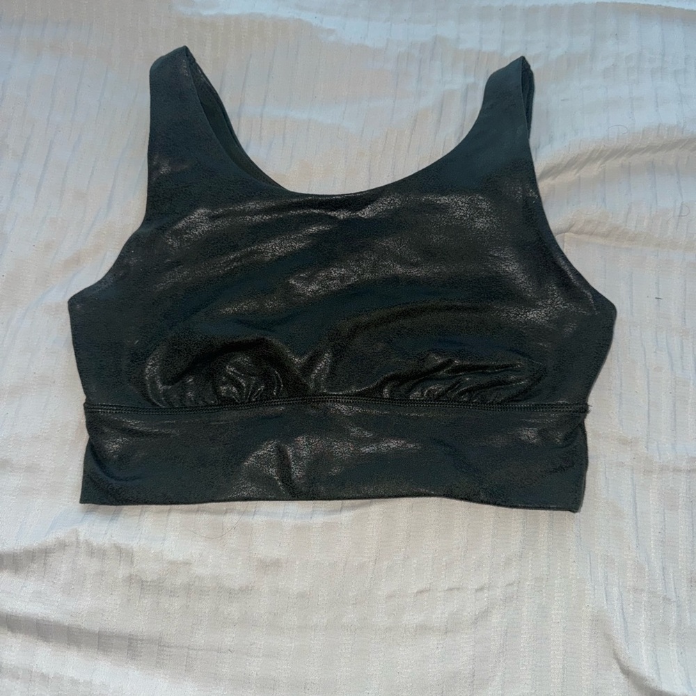 Green Metallic-looking Longline Sports Bra